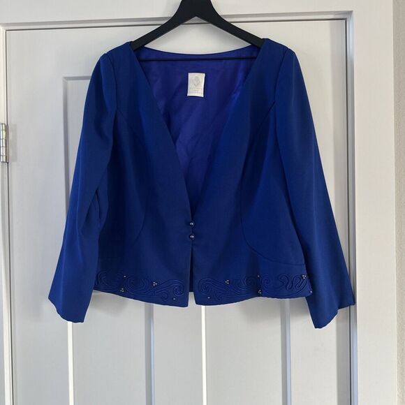 Watters & Watters Sz 20 MOB MOG Long Gown & Blazer Cobalt Blue Sheath Embroidery - Picture 15 of 16